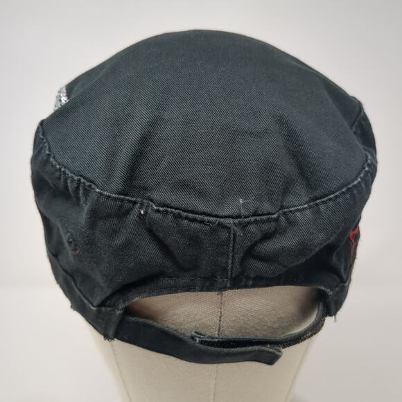 Fleur De Lis Strapback Cadet Army Cap Black One Size Adjustable Rhinestone Ha - Picture 6 of 9